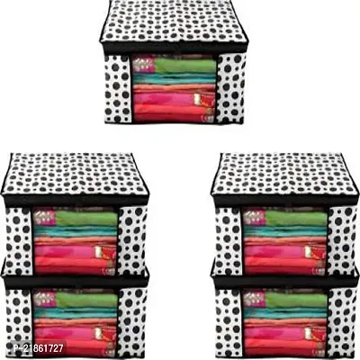 Black_Bindi_05-THC Presents non woven saree cover storage bags for clothes With saree cover with zip combo  cloth organizer for wardrobe Black Polka Dot Saree Cover cloth cover Pack of 5