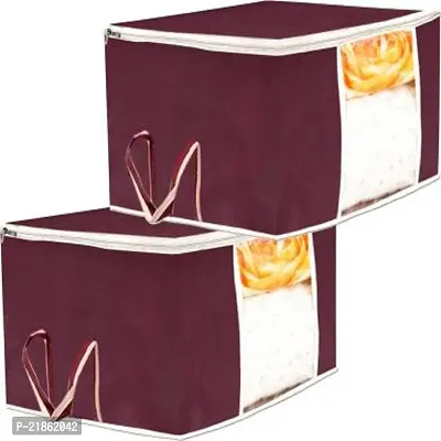 Sameer Enterprises 2 Piece Non Woven Underbed Storage Bag,Storage Organiser,Blanket Cover with Transparent Window ,Extra Large Maroon