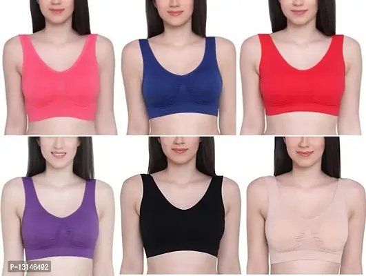 VEERAENTERPRISEES Women's Cotton Non-Padded Non-Wired Regular Sports Bra (Multicolor) (Pack of 3) Size :- 36-thumb0