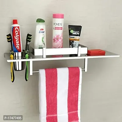 VAIVA 4 in 1 Multipurpose Bathroom Shelf Rack , Bathroom Towel Hanger, Tumbler Holder/Soap Dish with Tumbler , Shelf Rack (4 in 1 Shelf )-thumb2