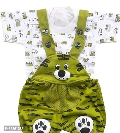 Beautiful Green Cotton Embellished Dungaree Set For Kids