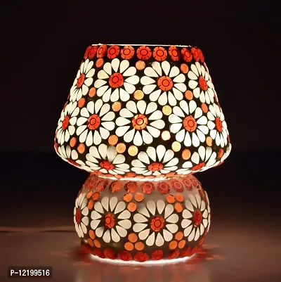 Apoorva Glass Red Mosaic Table Lamps for Home Decor Multi Color Mushroom Shape Turkish Glass Table Lamps (Medium)