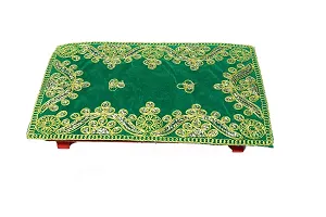 Reliable Multicolour Puja Assan Velvet Puja Cloth/Puja Aasan/Puja Chowki Assan Fancy Velvet Puja Altar Cloth for Pooja Home Mandir, Temple and Pooja Ghar Size - 9 * 7 Inch (Pack of 2) (Red Green)-thumb2