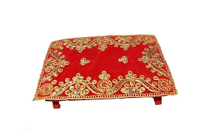 Reliable Multicolour Puja Assan Velvet Puja Cloth/Puja Aasan/Puja Chowki Assan Fancy Velvet Puja Altar Cloth for Pooja Home Mandir, Temple and Pooja Ghar Size - 9 * 7 Inch (Pack of 2) (Red Green)-thumb3