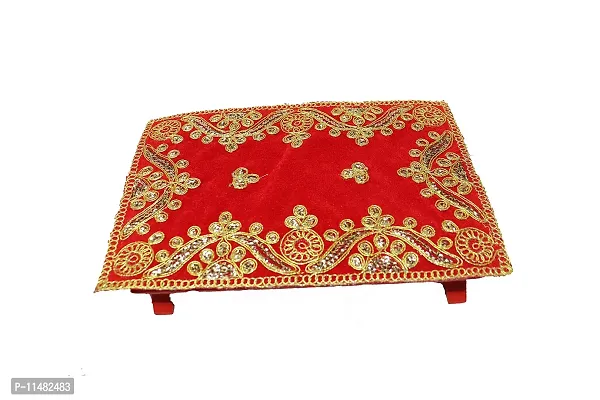 Reliable Multicolour Puja Assan Velvet Puja Cloth/Puja Aasan/Puja Chowki Assan Fancy Velvet Puja Altar Cloth for Pooja Home Mandir, Temple and Pooja Ghar Size - 9 * 7 Inch (Pack of 2) (Red Green)-thumb4