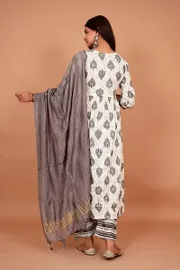 Beautiful Anarkali White Printed Cotton Kurta Pant and Dupatta Set For Women-thumb3