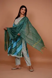 Beautiful Anarkali Sky Blue Printed Cotton Kurta Pant and Dupatta Set For Women-thumb1