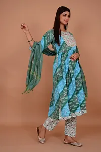 Beautiful Anarkali Sky Blue Printed Cotton Kurta Pant and Dupatta Set For Women-thumb3