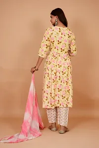 Beautiful Anarkali Yellow Printed Cotton Kurta Pant and Dupatta Set For Women-thumb3