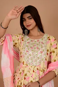 Beautiful Anarkali Yellow Printed Cotton Kurta Pant and Dupatta Set For Women-thumb4