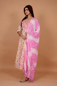 Beautiful Anarkali Pink Printed Cotton Kurta Pant and Dupatta Set For Women-thumb1