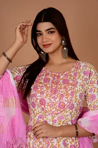 Beautiful Anarkali Pink Printed Cotton Kurta Pant and Dupatta Set For Women-thumb3