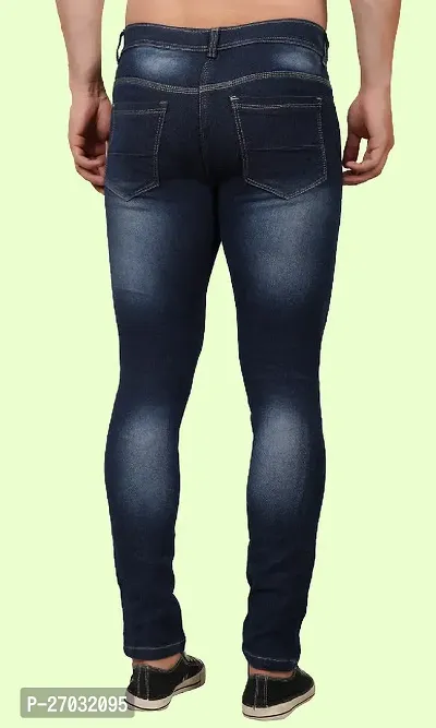 Classic Blue Cotton Blend Solid Jeans For Men-thumb2