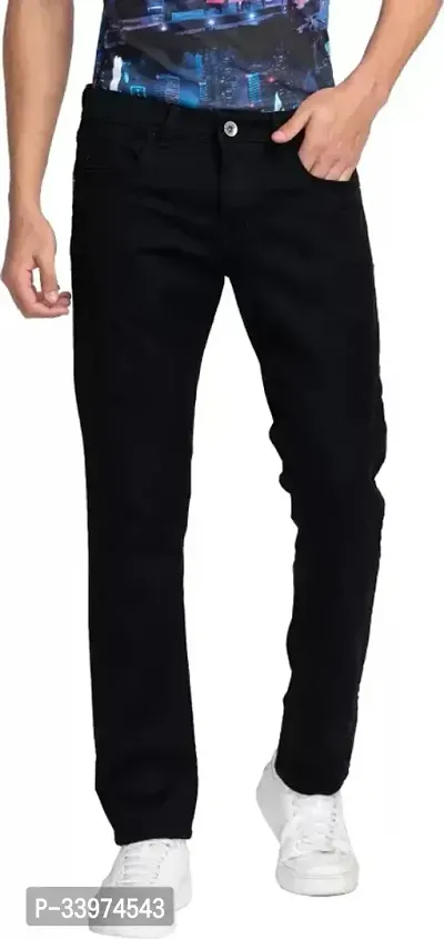 Stylish Black Denim Solid Mid Rise Jeans For Men-thumb0