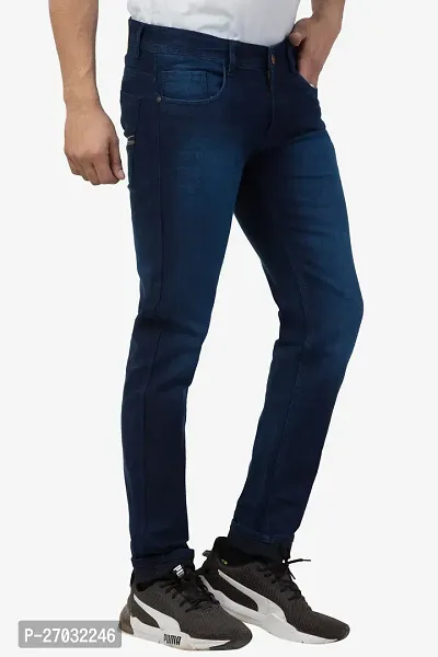 Classic Blue Cotton Blend Solid Jeans For Men-thumb4