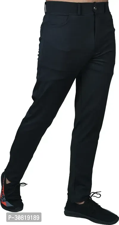 Mevan Stylish Black Lycra Blend Solid Regular Fit Trouser For Men-thumb0