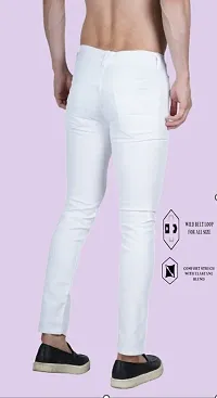 Stylish White Cotton Blend Solid Mid-Rise Jeans For Men-thumb1