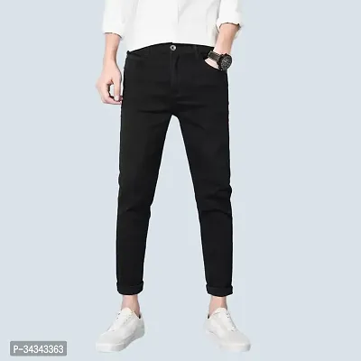 Stylish Black Denim Solid Jeans For Men-thumb0