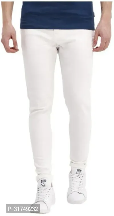 Stylish White Denim Solid Mid-Rise Jeans For Men-thumb0