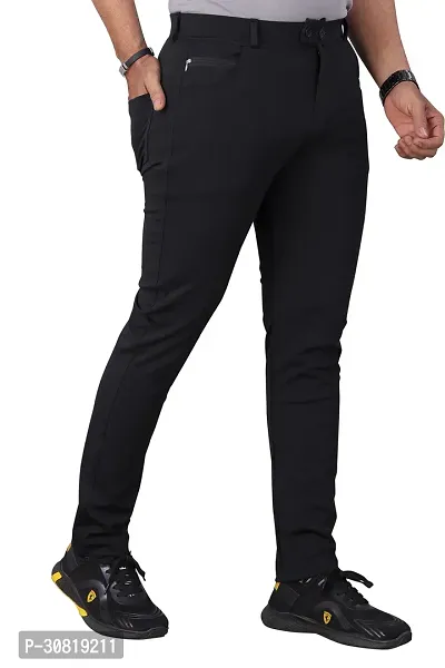 Mevan Stylish Black Lycra Blend Solid Regular Fit Trouser For Men-thumb0