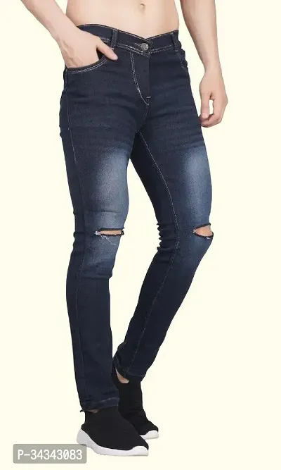 Stylish Blue Cotton Blend Solid Jeans For Men-thumb0