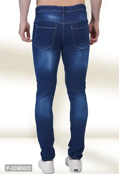 Elegant Blue Denim Distress Mid-Rise Jeans For Men-thumb2