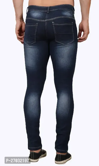 Classic Blue Cotton Blend Solid Jeans For Men-thumb2