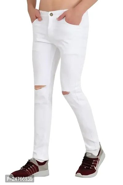 COMFITS Men's Regular Tapered Slit Cut Slim Fit Jeans (38) White-thumb3