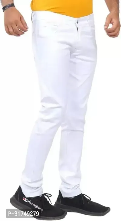 Stylish White Denim Solid Mid-Rise Jeans For Men-thumb0