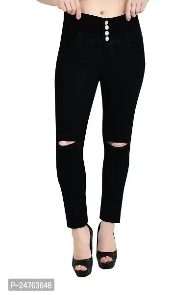 COMFITS Women Regular Slit Cut Jeans (34, Black)