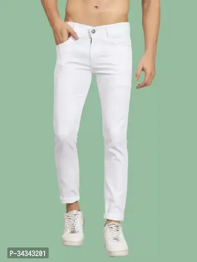 Stylish White Denim Solid Jeans For Men-thumb0