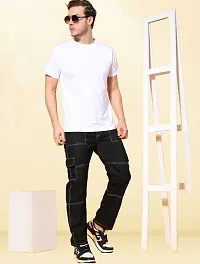 Stylish Black Denim Solid Mid-Rise Jeans For Men-thumb1