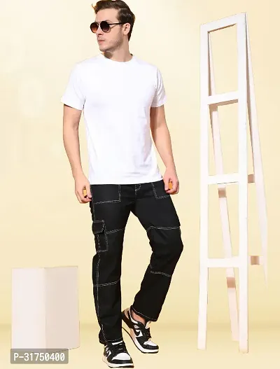 Stylish Black Denim Solid Mid-Rise Jeans For Men-thumb2