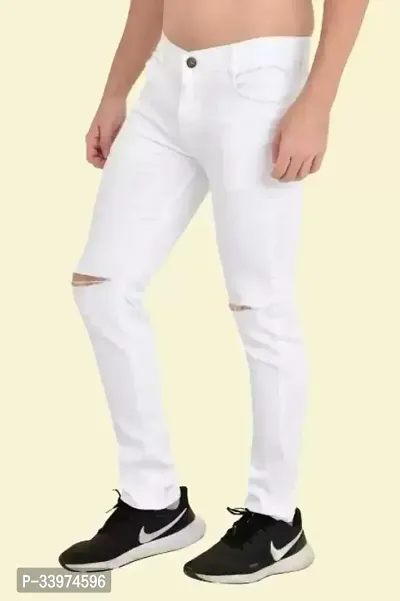 Stylish White Denim Solid Mid Rise Jeans For Men-thumb0