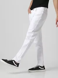 Stylish White Denim Solid Mid Rise Jeans For Men-thumb2