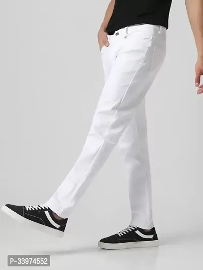 Stylish White Denim Solid Mid Rise Jeans For Men-thumb3