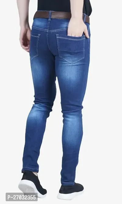 Classic Blue Cotton Blend Solid Jeans For Men-thumb2