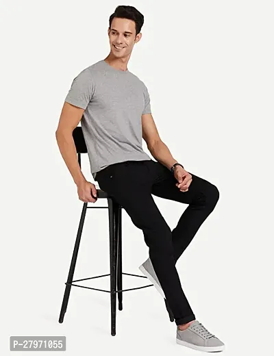 Stylish Black Cotton Blend Solid Slim Fit Mid-Rise Jeans For Men-thumb3