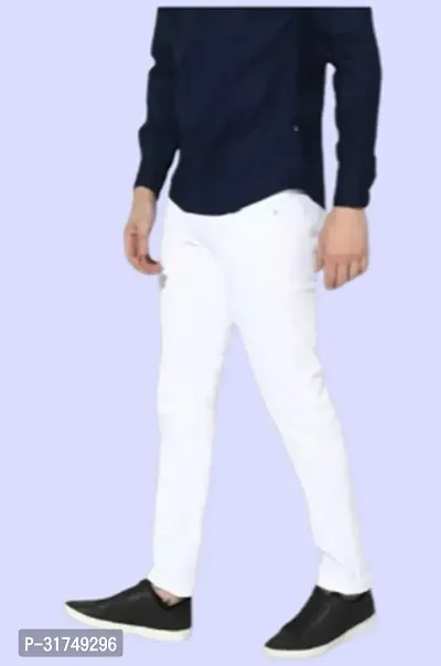 Stylish White Cotton Blend Solid Mid-Rise Jeans For Men-thumb3