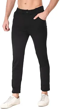 Mevan Stylish Black Lycra Blend Solid Regular Fit Trouser For Men-thumb1