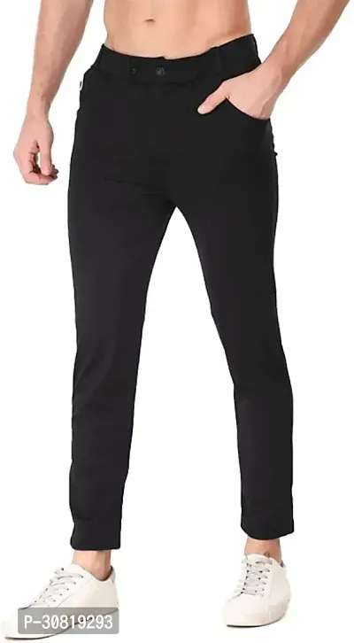 Mevan Stylish Black Lycra Blend Solid Regular Fit Trouser For Men-thumb2