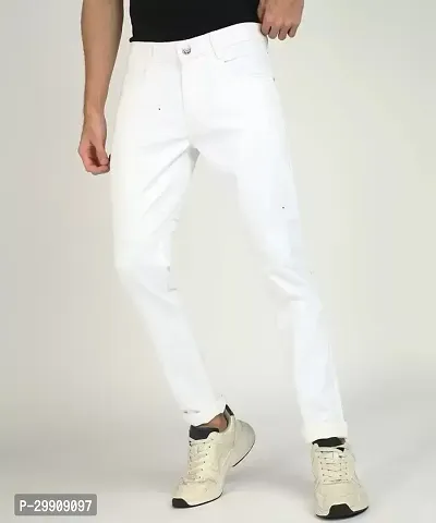 Stylish White Cotton Blend Mid-Rise Jeans For Men-thumb0