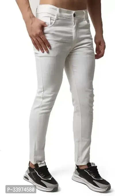 Stylish White Denim Solid Mid Rise Jeans For Men-thumb0