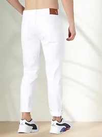 Stylish White Denim Solid Mid-Rise Jeans For Men-thumb1