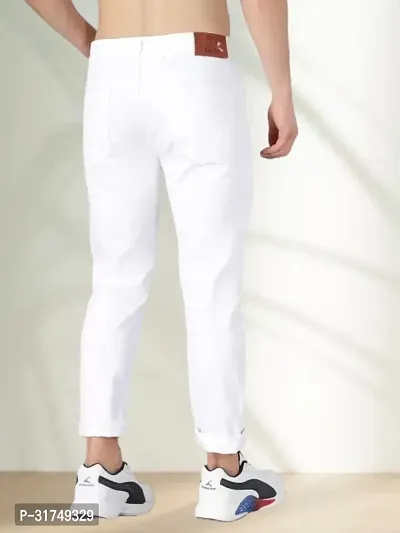 Stylish White Denim Solid Mid-Rise Jeans For Men-thumb2