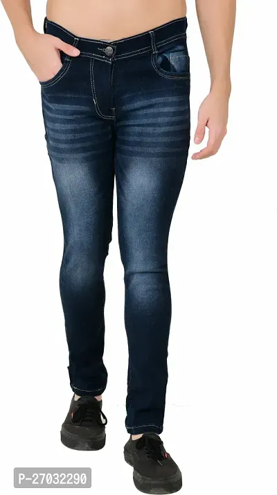 Classic Blue Cotton Blend Solid Jeans For Men-thumb0