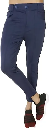 Mevan Comfortable Blue Polyester Spandex Regular Track Pants For Men-thumb0