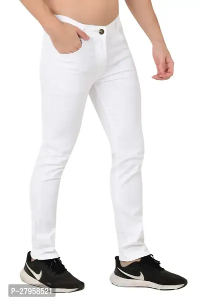 Stylish White Cotton Blend Solid Mid-Rise Jeans For Men-thumb3