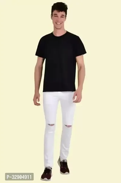 Stylish White Denim Solid Regular Fit Jeans For Men-thumb3