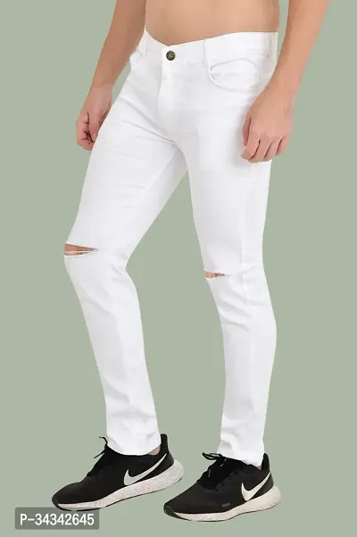 Stylish White Solid Regular Fit Denim Jeans For Men-thumb0